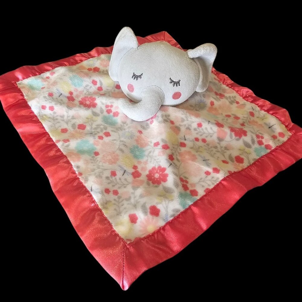Parents Choice Pink Elephant‎ Lovey Security Pink Floral Plush Satin Trim